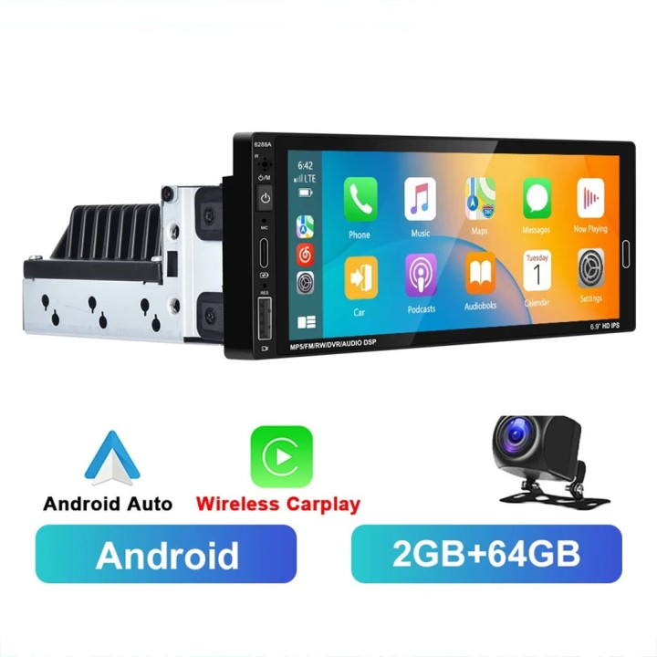 GearMotion A3445 — 6.86" 1‑DIN z bezprzewodowym CarPlay/Android