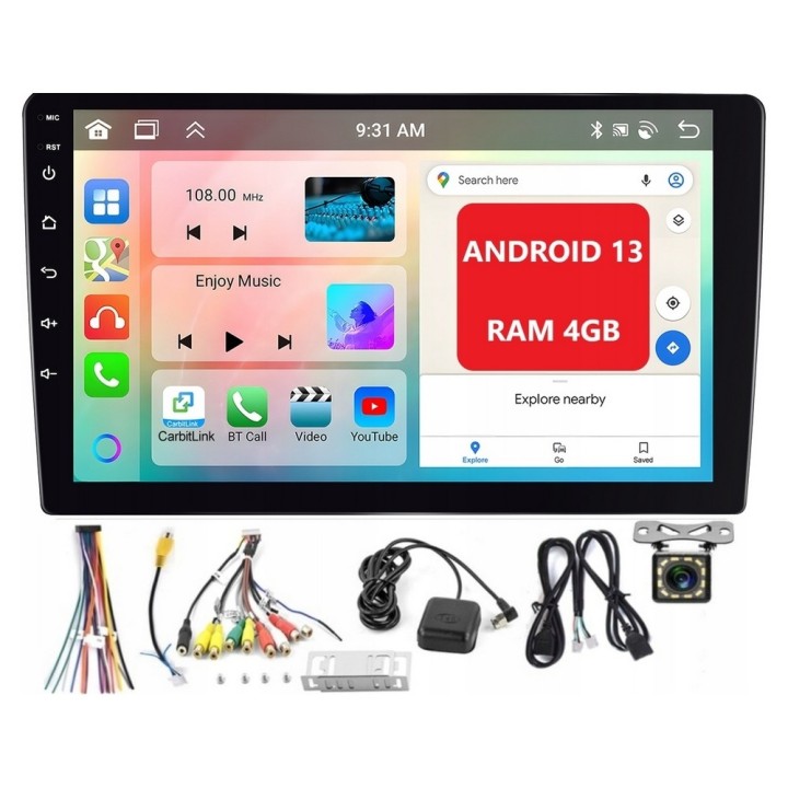 GearMotion A3453 — 9" 4+64 GB stacja 2‑DIN z CarPlay/Android Aut