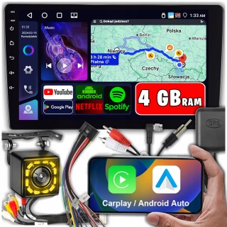 GearMotion A3453 — 9" 4+64 GB stacja 2‑DIN z CarPlay/Android Auto + kamera