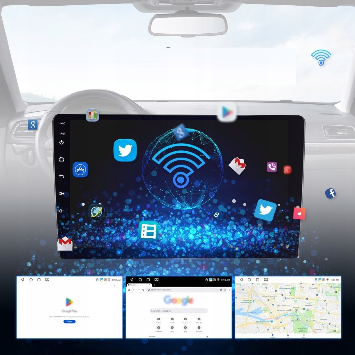 GearMotion A3453 — 9" 4+64 GB stacja 2‑DIN z CarPlay/Android Auto + kamera