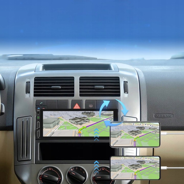 GearMotion A3445 — 6.86" 1‑DIN z bezprzewodowym CarPlay/Android Auto + kamera