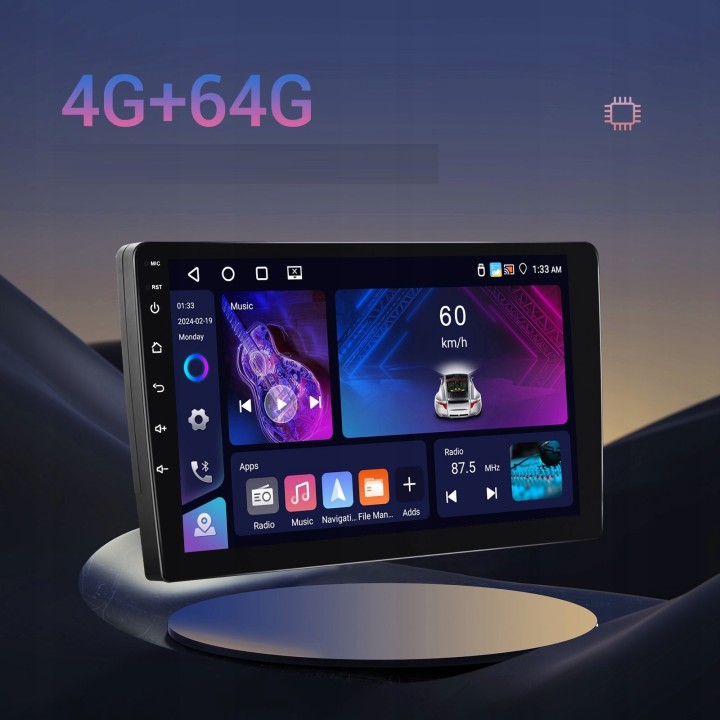 GearMotion A3453 — 9" 4+64 GB stacja 2‑DIN z CarPlay/Android Auto + kamera