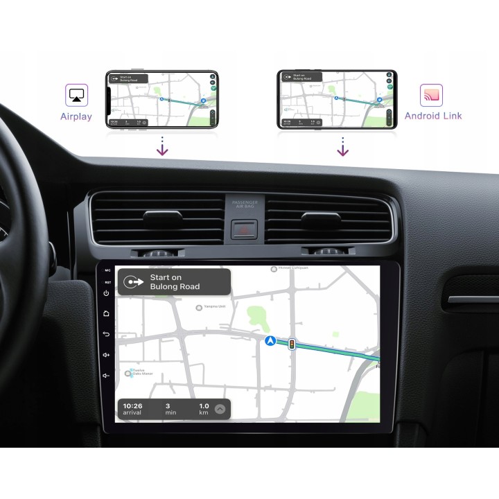 GearMotion A3453 — 9" 4+64 GB stacja 2‑DIN z CarPlay/Android Auto + kamera