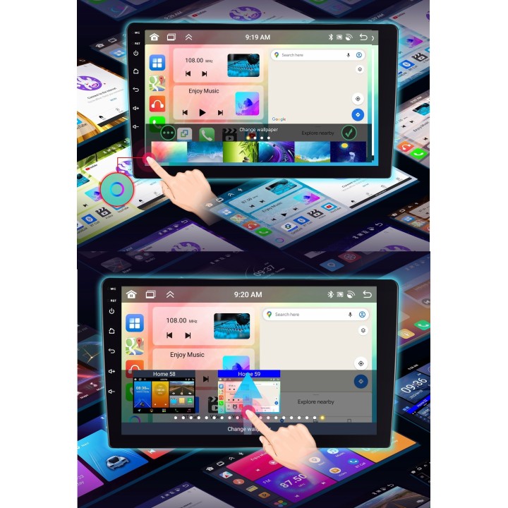 GearMotion A3453 — 9" 4+64 GB stacja 2‑DIN z CarPlay/Android Auto + kamera