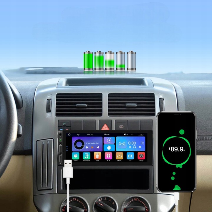 GearMotion A3445 — 6.86" 1‑DIN z bezprzewodowym CarPlay/Android Auto + kamera