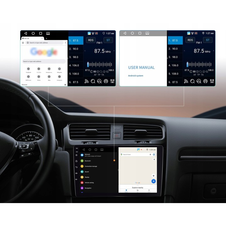 GearMotion A3453 — 9" 4+64 GB stacja 2‑DIN z CarPlay/Android Auto + kamera