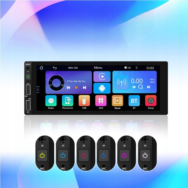 GearMotion A3445 — 6.86" 1‑DIN z bezprzewodowym CarPlay/Android Auto + kamera